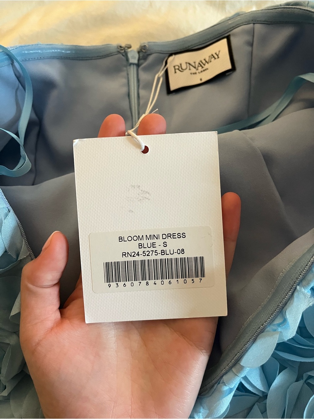 Strapless Light Blue Rosette Mini Dress - Picture 3 of 4